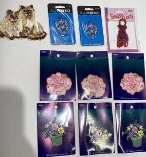 Wrights Sewing/Crafting Iron Applique Lot (10) - New - Flower Cat Rose Red Hat